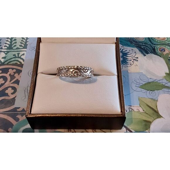 Gorgeous Unique 1Ct. Sim Diamond Filigree Band Ring Sz 8~925 Sterling - Picture 3 of 5
